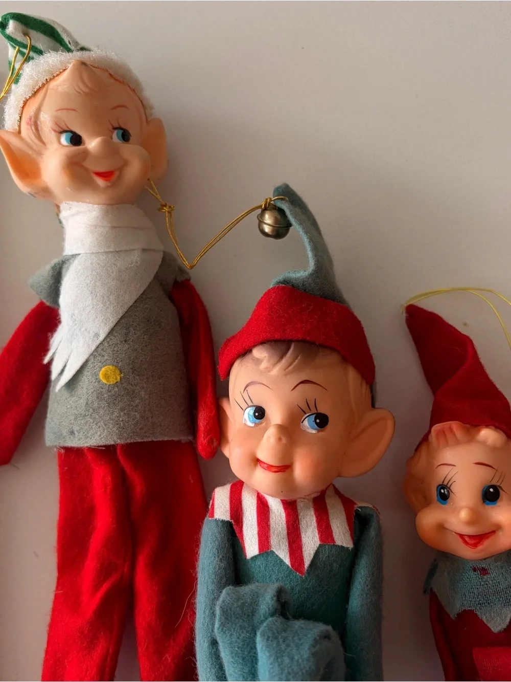 Set of Three Vintage 1950s Pixie Elf Ornaments